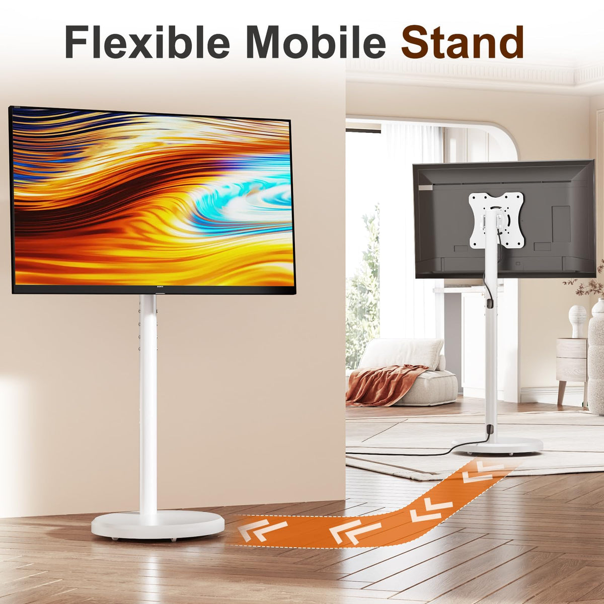 White Rolling TV Stand with Wheels K13459