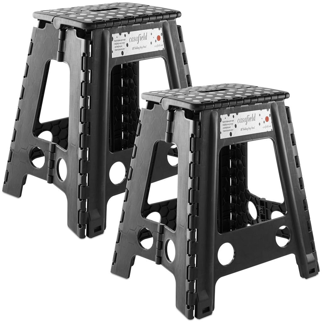 Black Set of 2 Folding Plastic Step Stool with Handle Y5250