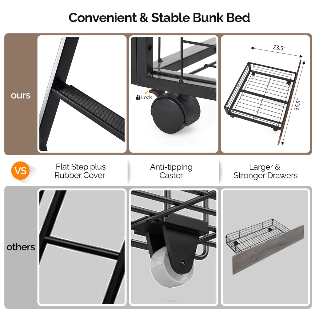 Twin Over Full Metal Bunk Bed with 2 Storage Drawers M943749