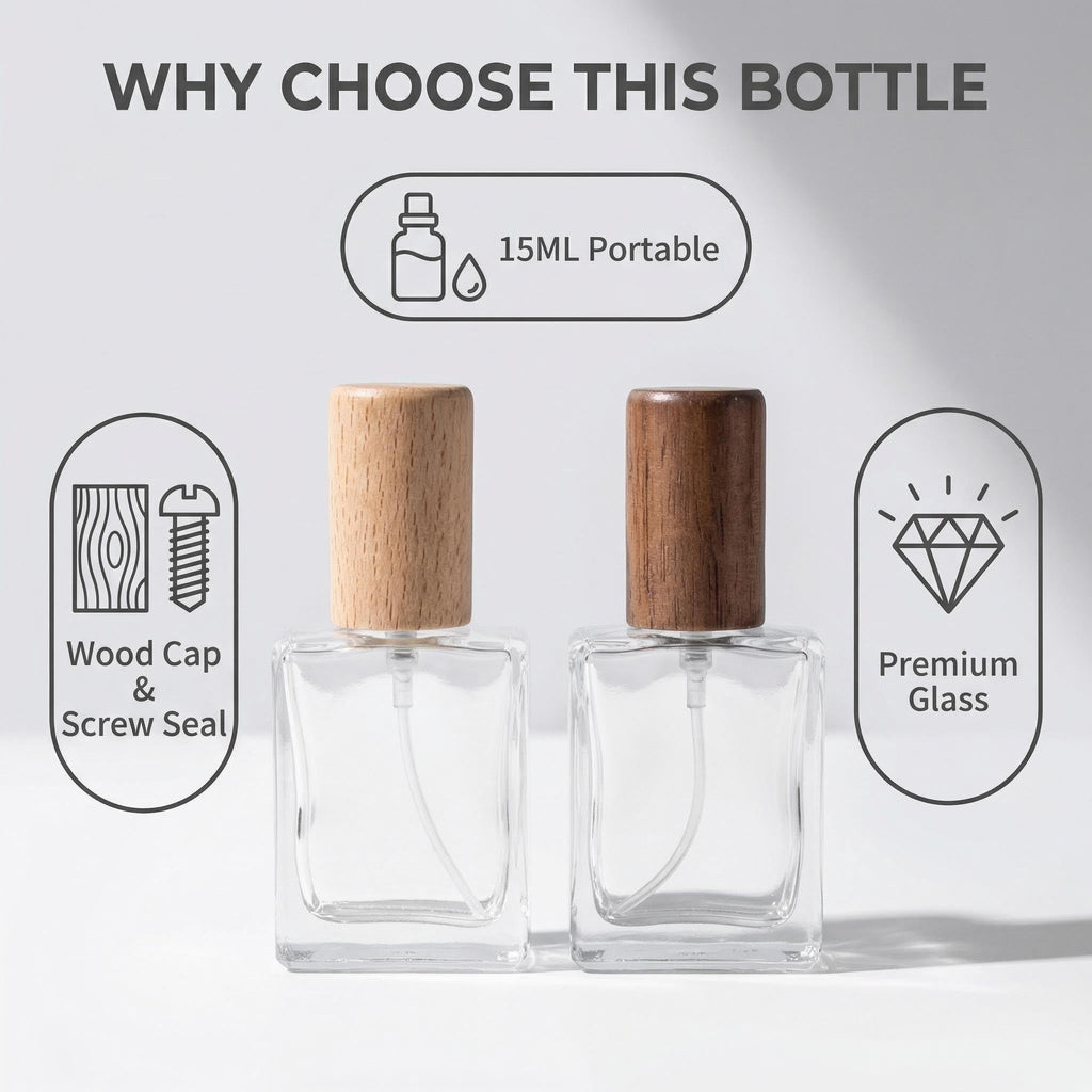 2 Pcs 15ml Clear Mini Glass Perfume Bottle with Wood Lid L164