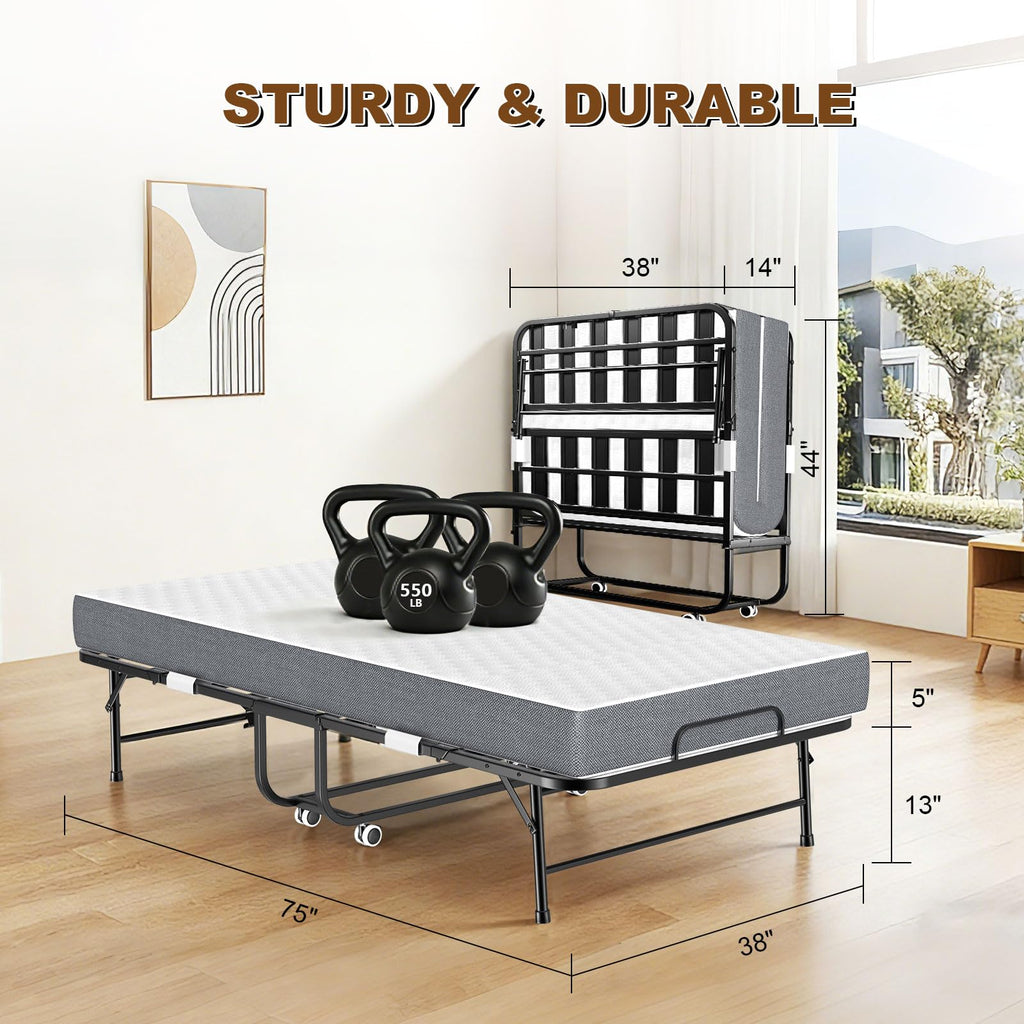 Folding Bed with Memory Mattress 75" x 38" Twin K456