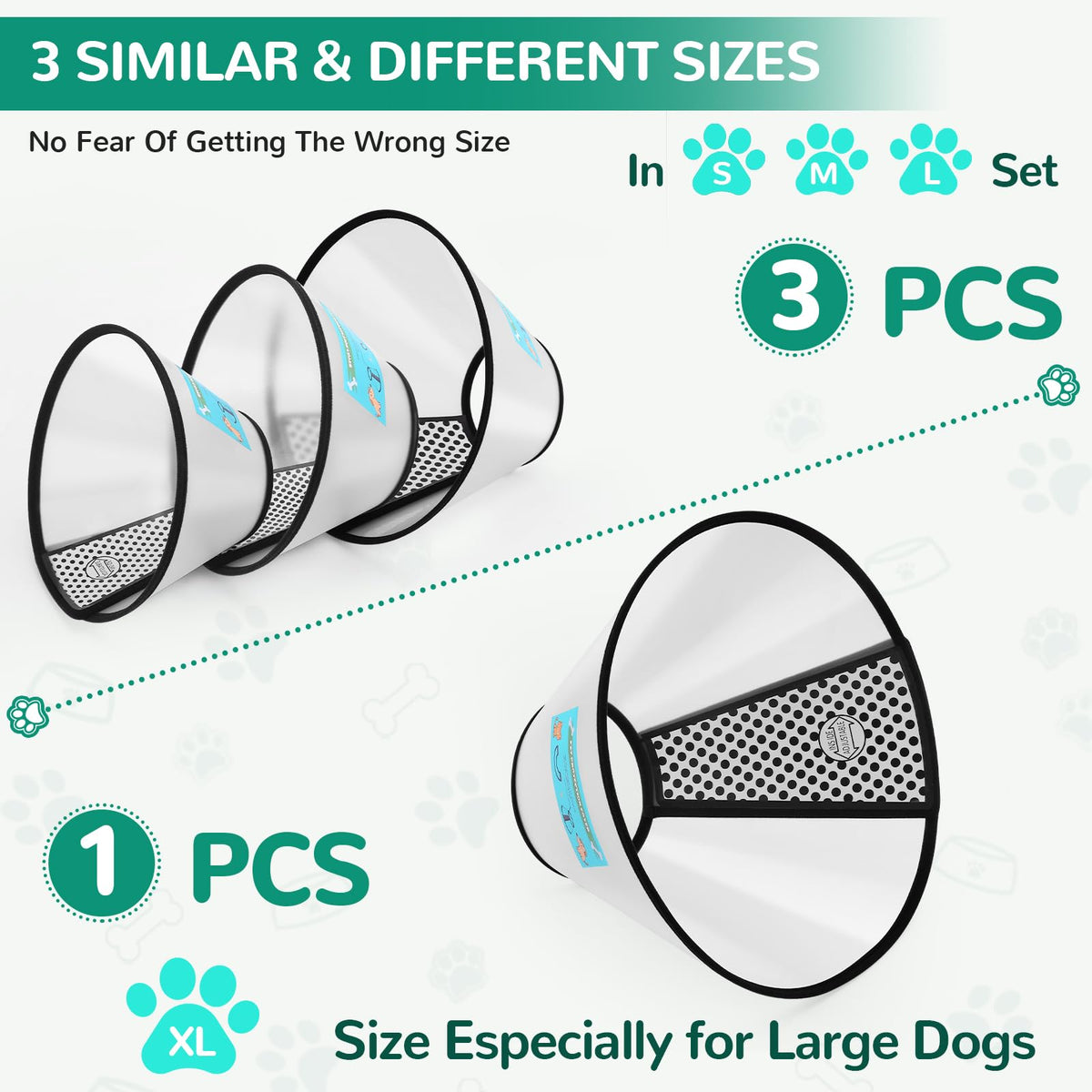 Soft Dog Cone Collar, 3 PCS Adjustable Flexible Plastic E-Collar D27787