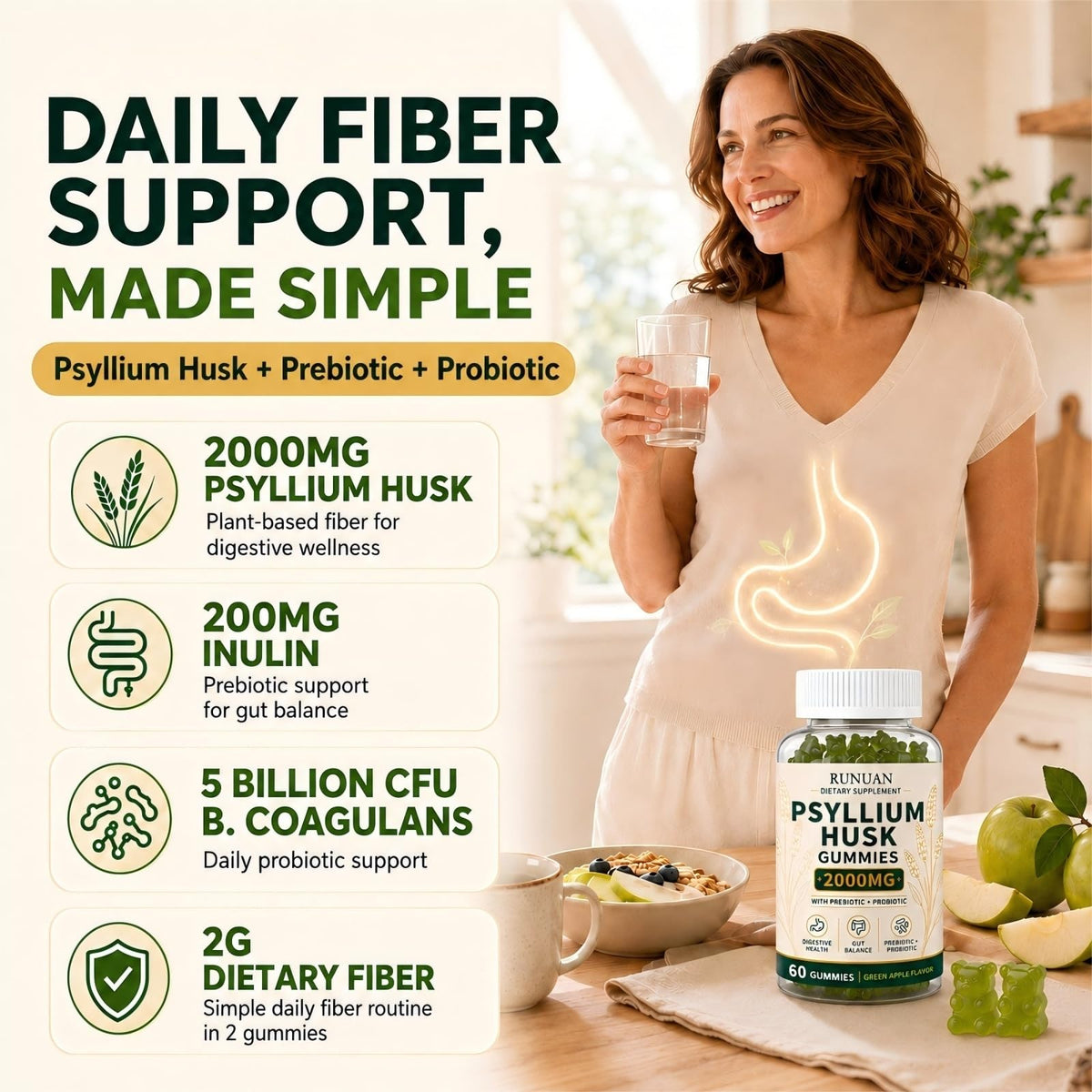 Sugar Free Psyllium Husk Gummies 2000mg 60 Count V98967