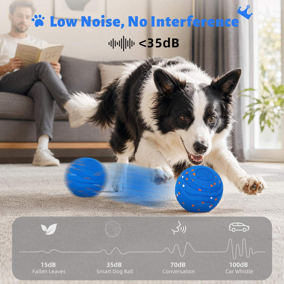 Interactive Dog Toy Ball Automatic Moving Bouncing Rotating E-TPU Waterproof Blue Q3120