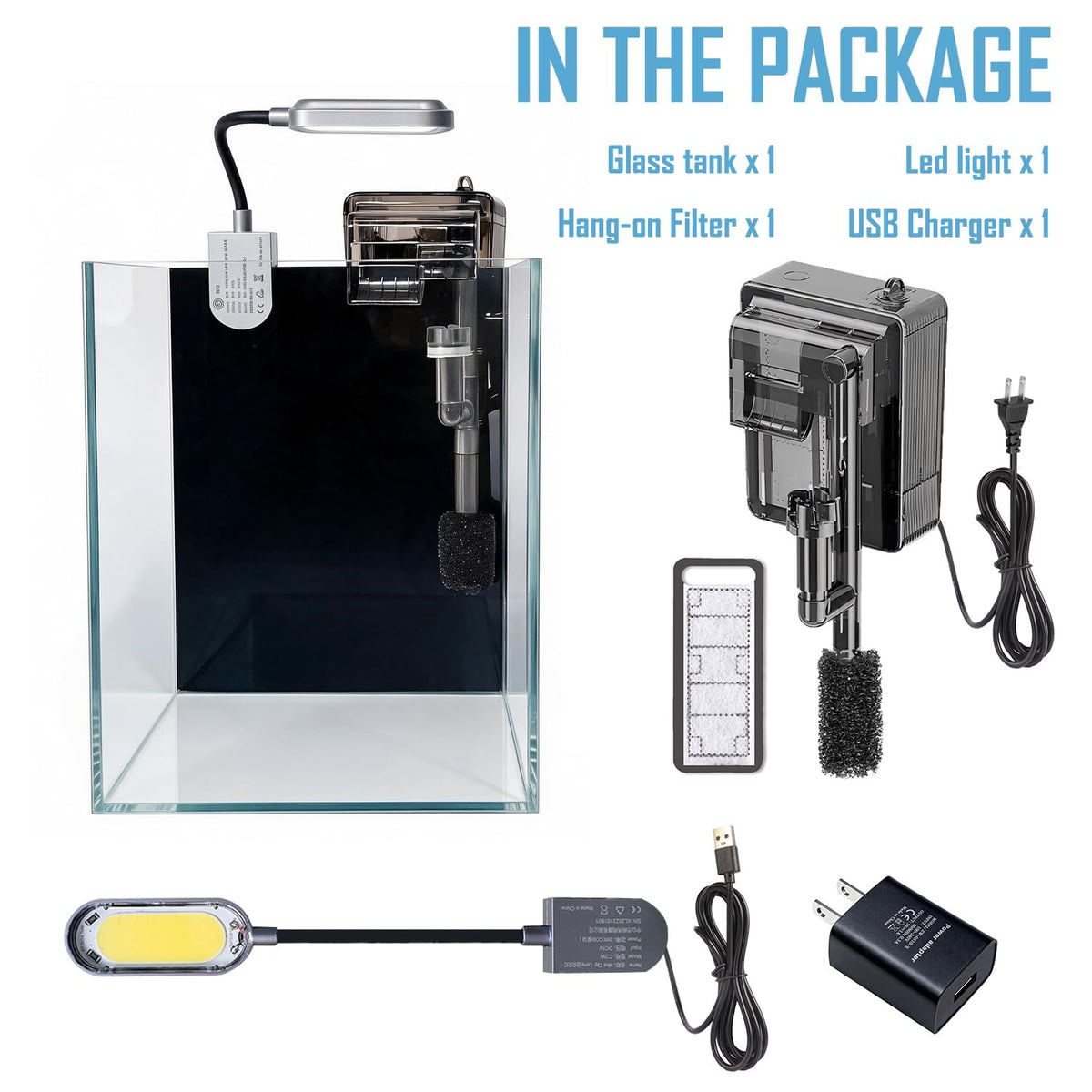 1.5 Gallon Glass Aquarium Starter Kit with Filter and LED Light C149442