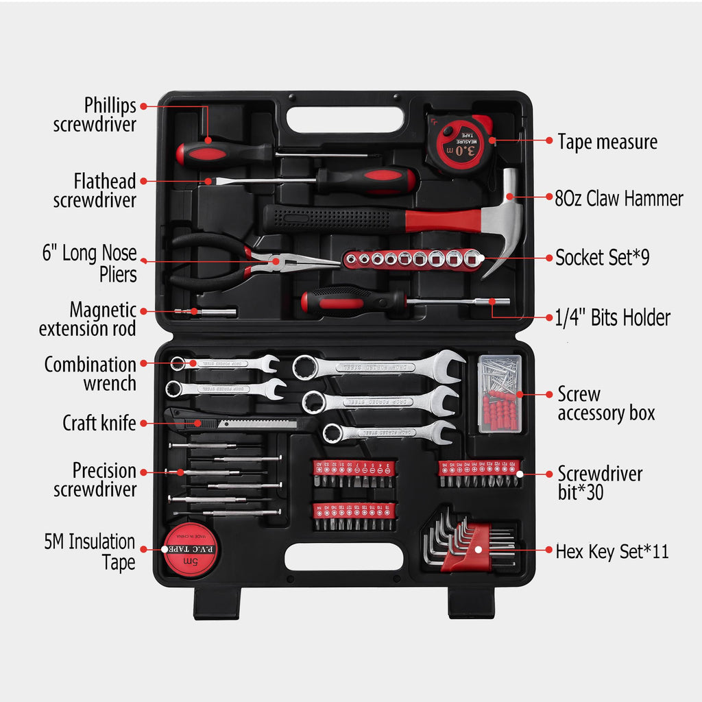 146-Piece Household Tool Kit with Storage ToolBox T1936
