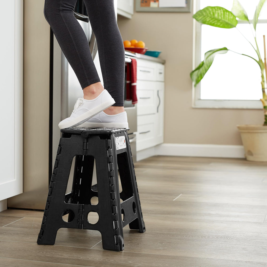 Black Set of 2 Folding Plastic Step Stool with Handle Y5250