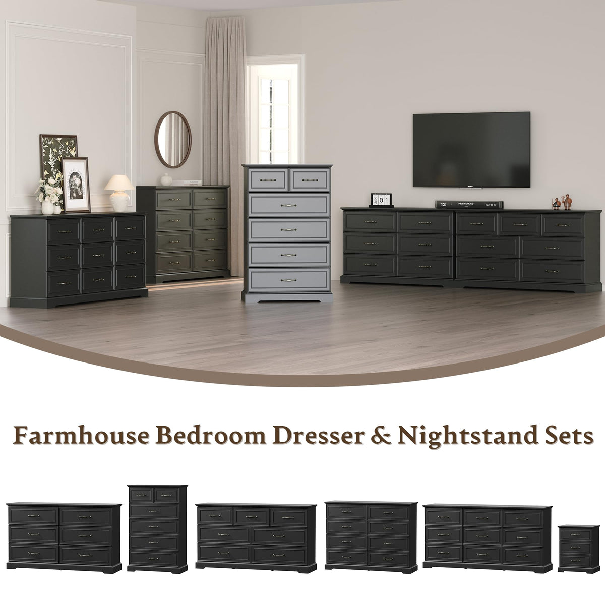 Black 3 Drawer Wood Dresser W894027