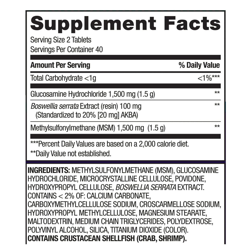 Glucosamine 1500mg MSM 1500mg Boswellia Extract Tablets, 80 Count F994720