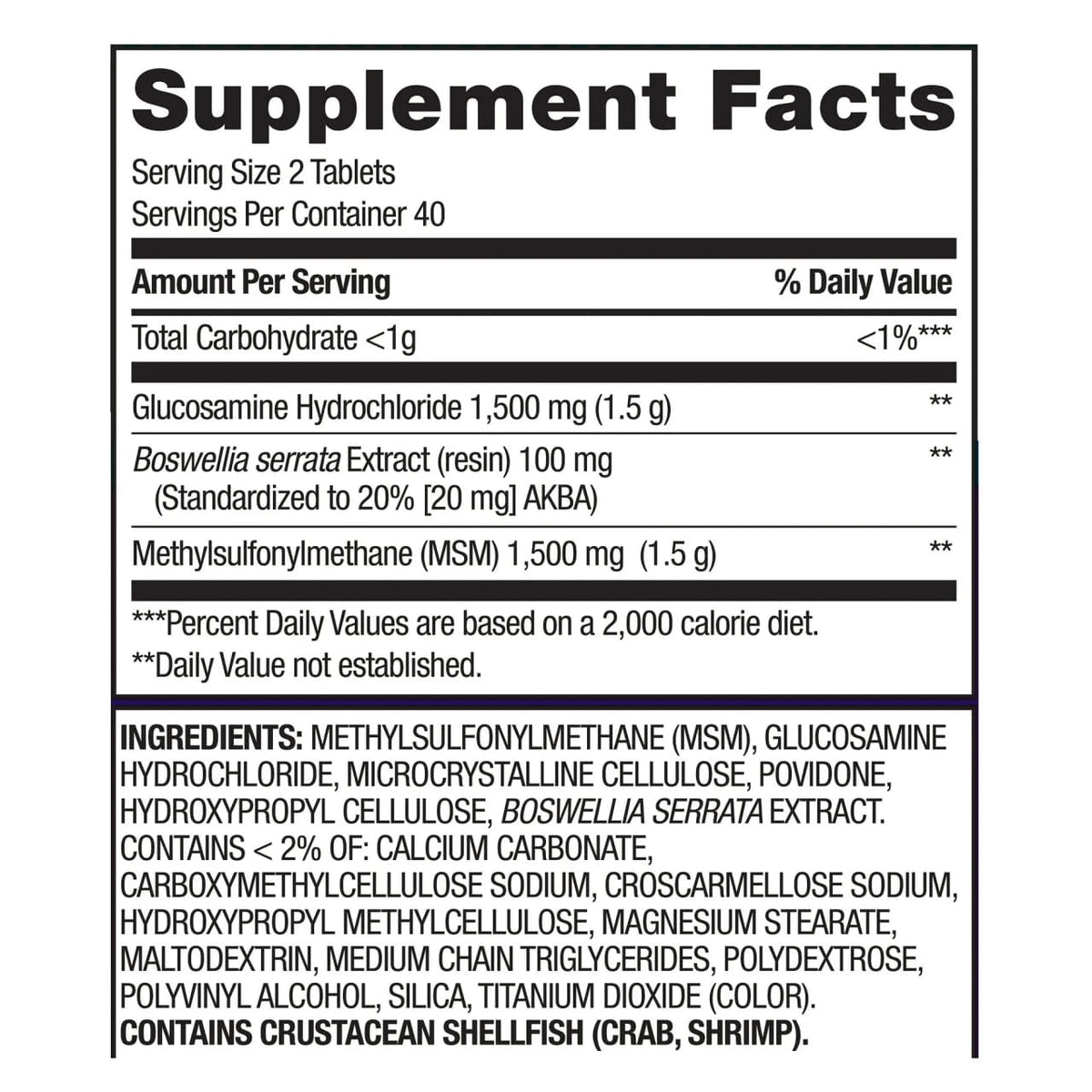 Glucosamine 1500mg MSM 1500mg Boswellia Extract Tablets, 80 Count F994720