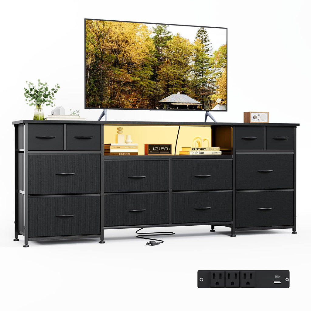 63 Inch 12 Drawer Black Dresser G468