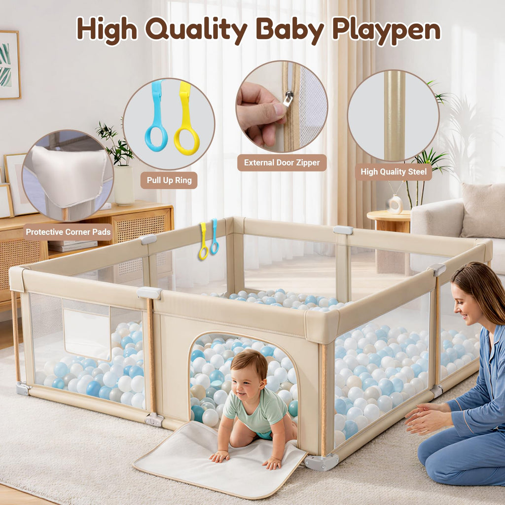 Foldable Baby Playpen with Mat, Mesh and Storage Bag F419