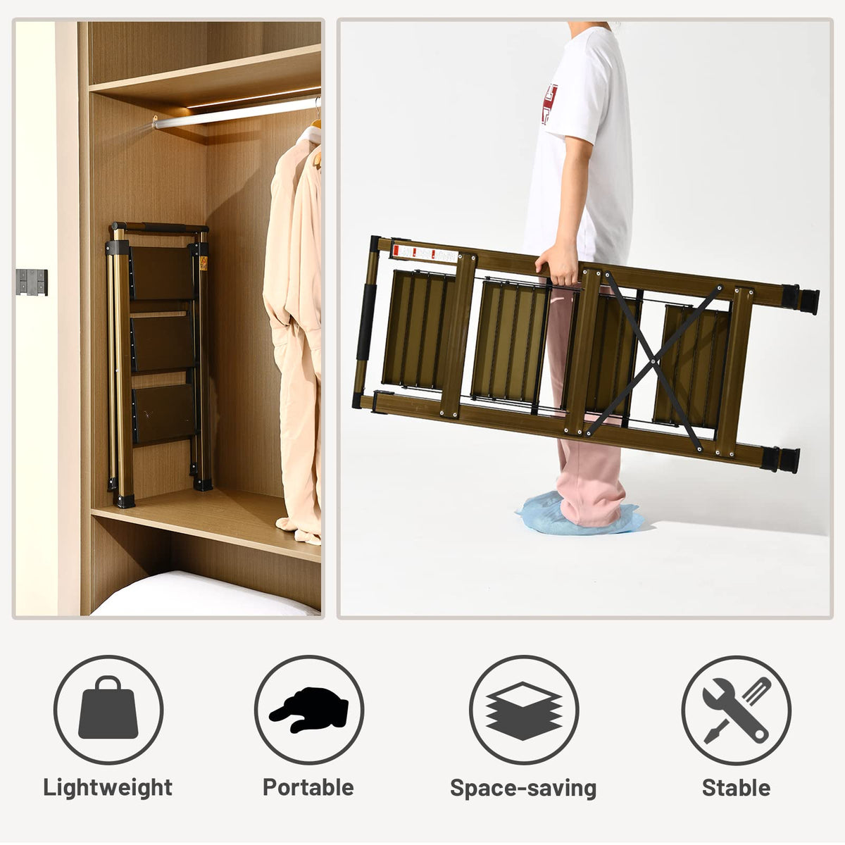 3 Step Aluminum Step Stool with Retractable Handrail L288783