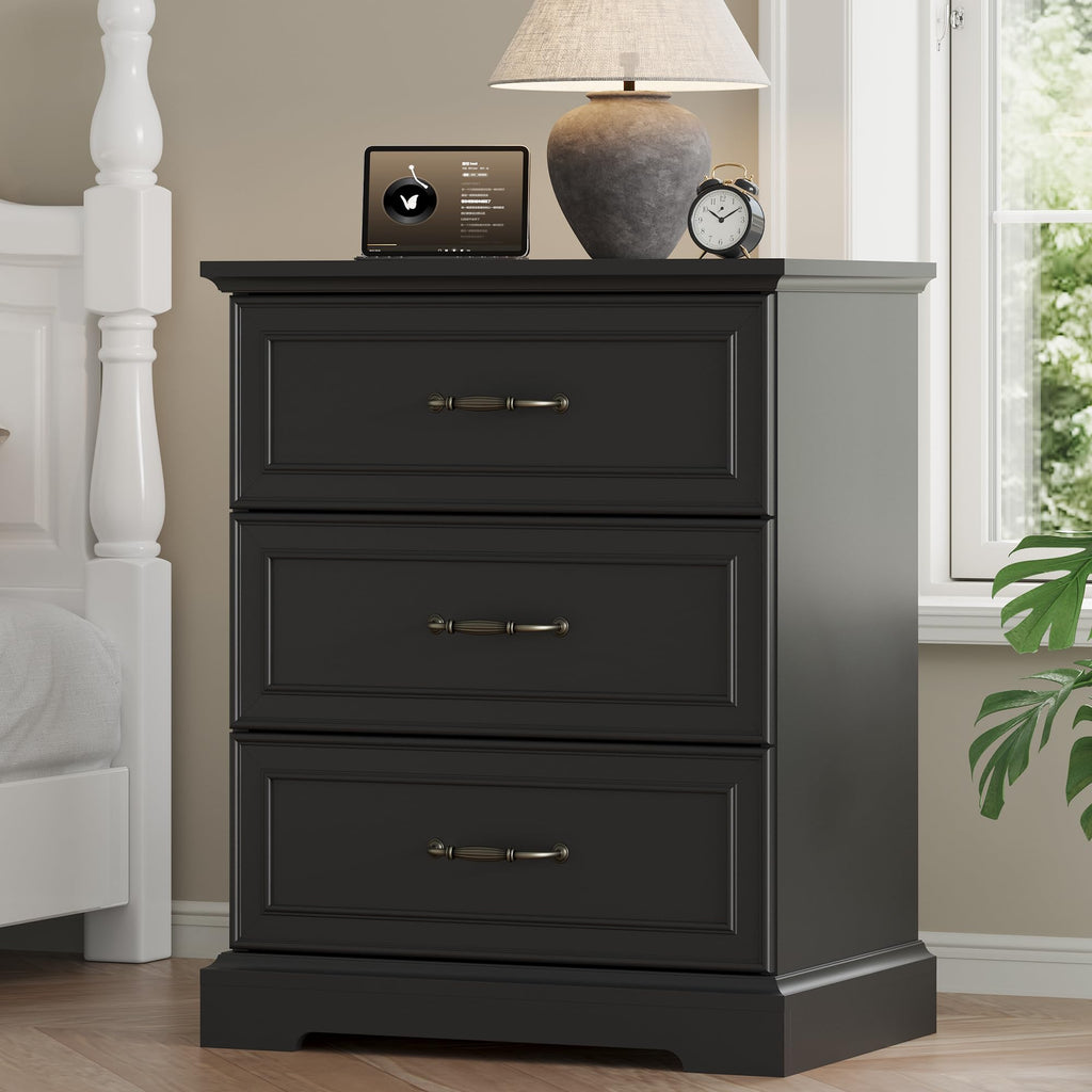 Black 3 Drawer Wood Dresser W894027