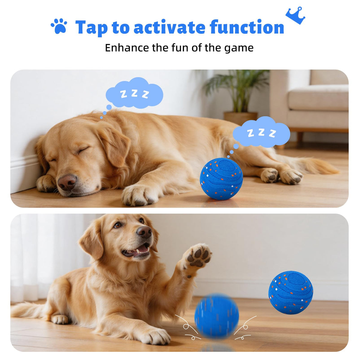 Interactive Dog Toy Ball Automatic Moving Bouncing Rotating E-TPU Waterproof Blue Q3120