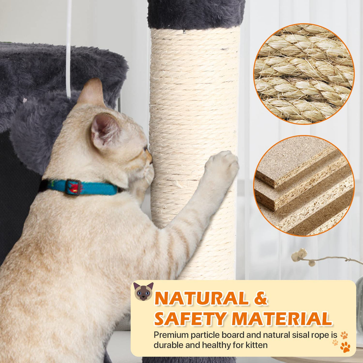 70 Inch Light Gray Cat Tree with 2 Condos, 3 Scratching Posts G30006