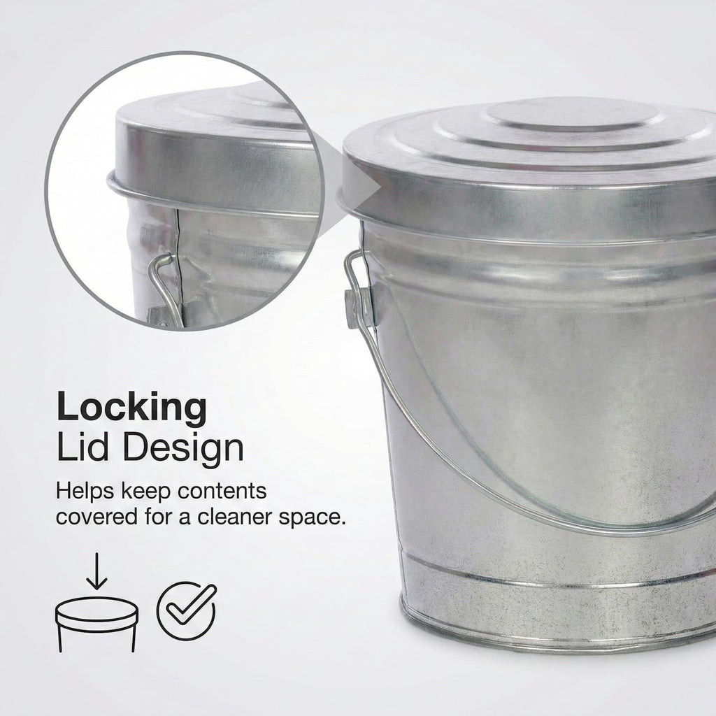6 Gal Galvanized Steel Locking Lid Trash Can L300