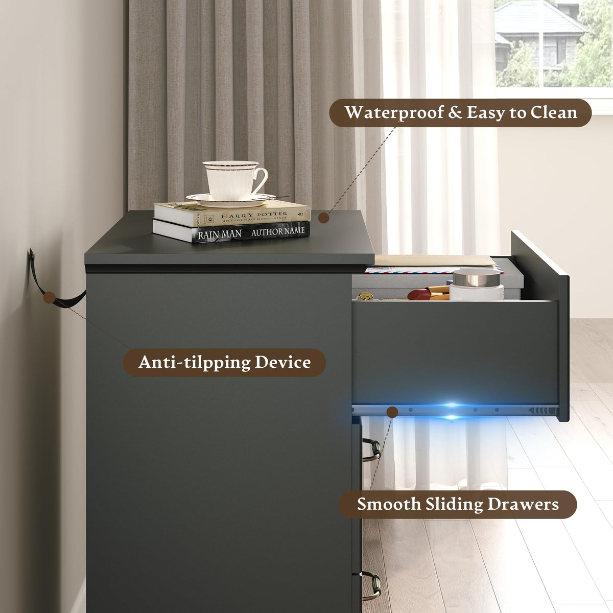 Black 3 Drawer Wood Dresser W894027