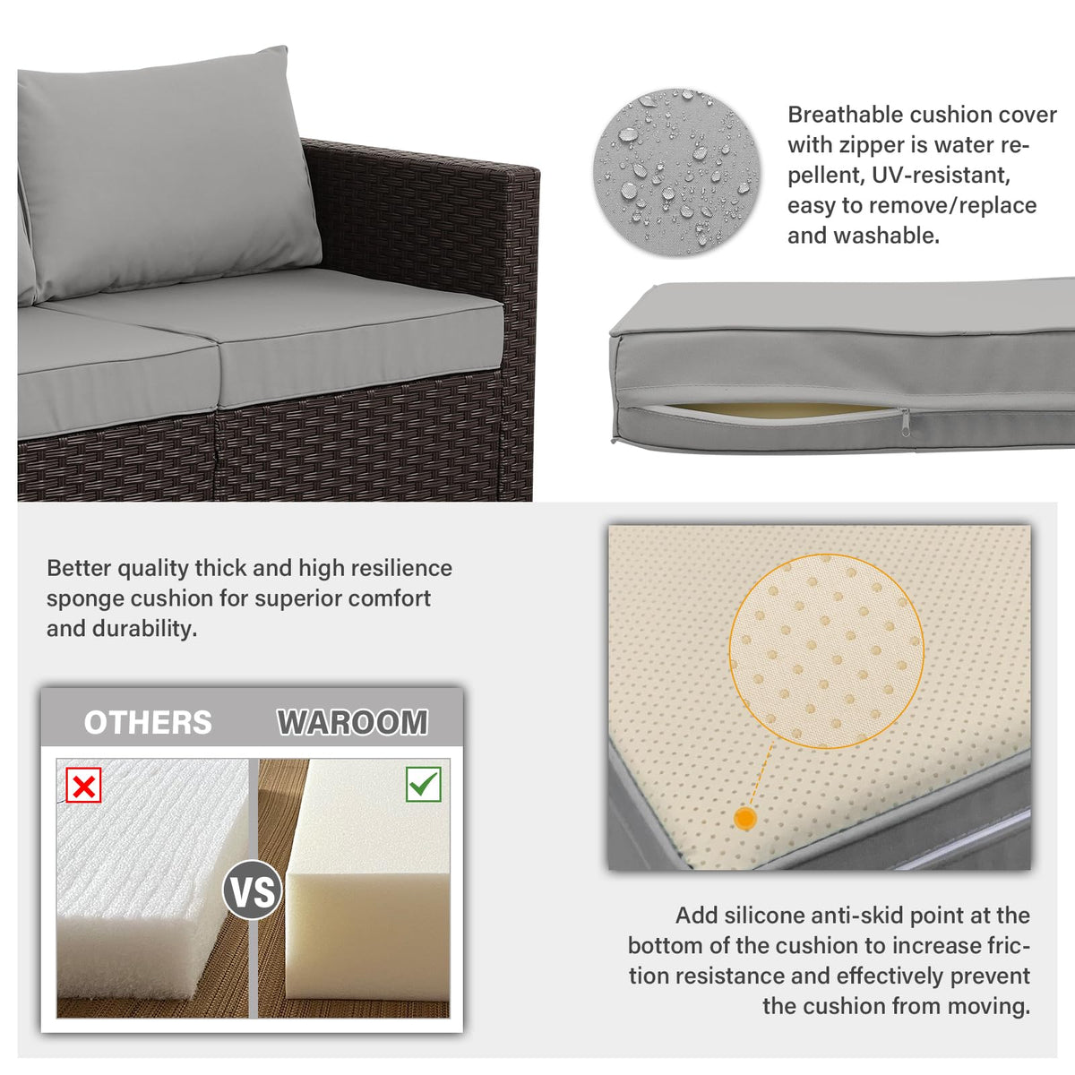 Brown Wicker 3-Seat Outdoor Sofa with Grey Cushion P4126