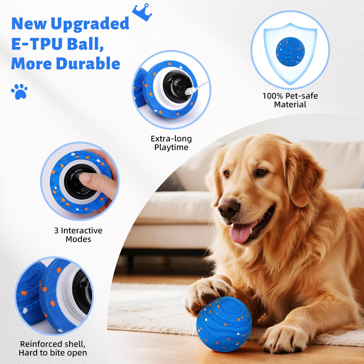 Interactive Dog Toy Ball Automatic Moving Bouncing Rotating E-TPU Waterproof Blue Q3120
