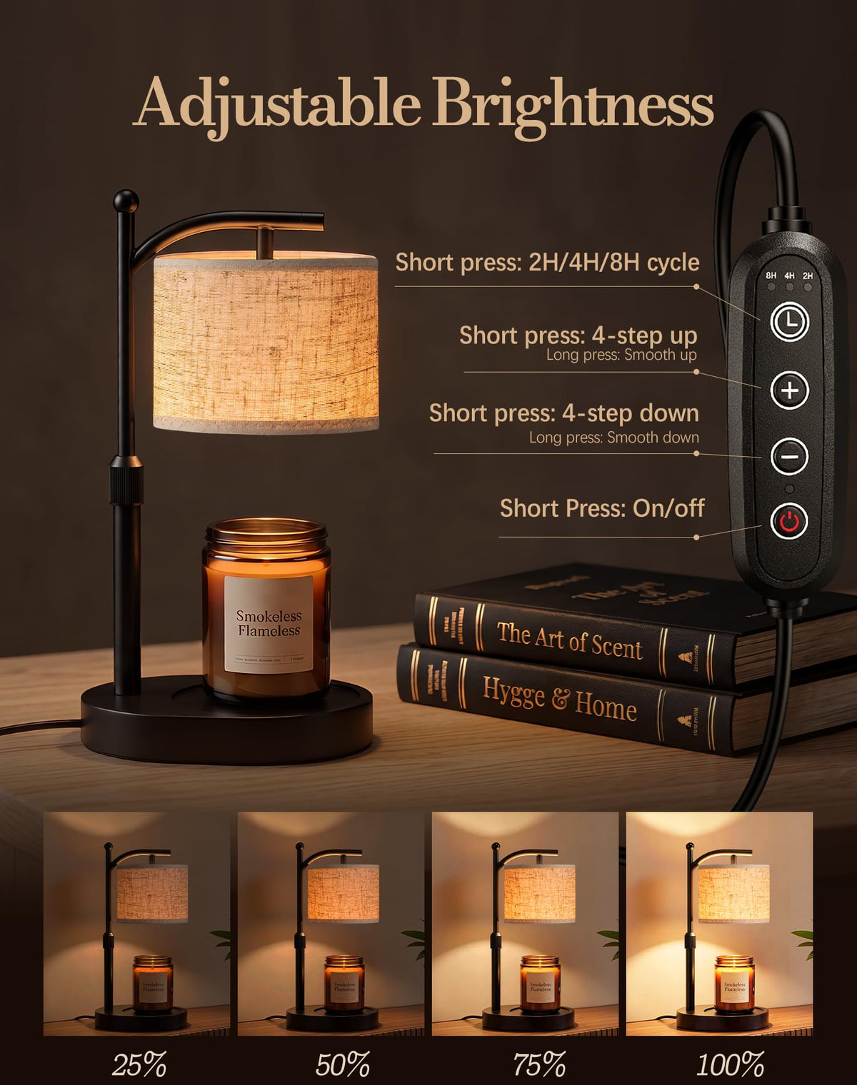 Adjustable Height Candle Warmer Lamp with Timer & Dimmer K9326