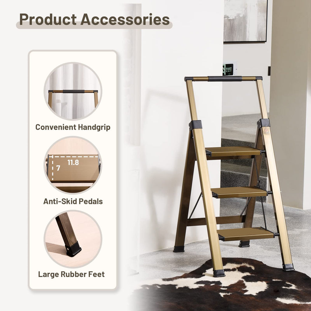 3 Step Aluminum Step Stool with Retractable Handrail L288783