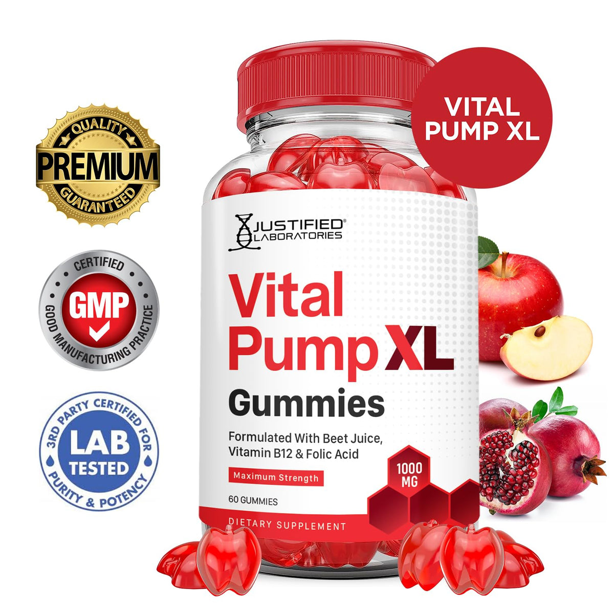 Vital Pump XL Performance Gummies 1000MG Beet Juice B12 Vegan Non GMO 120 Gummys U571