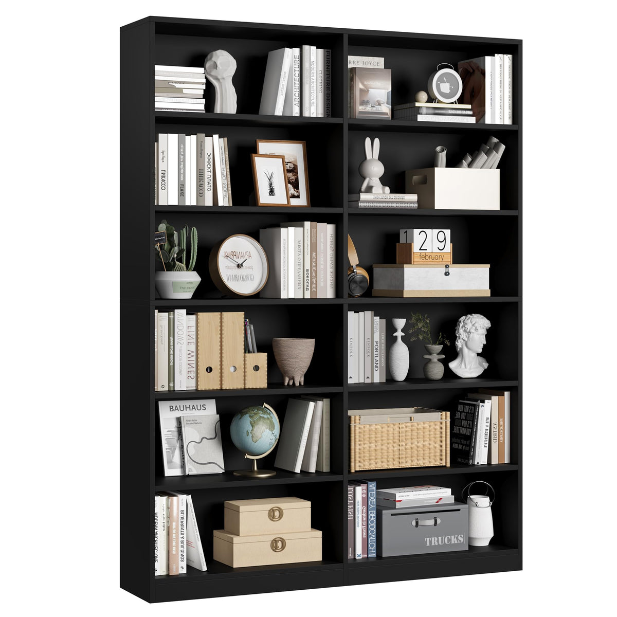 Black 6-Tier Double Wide Bookshelf S5866