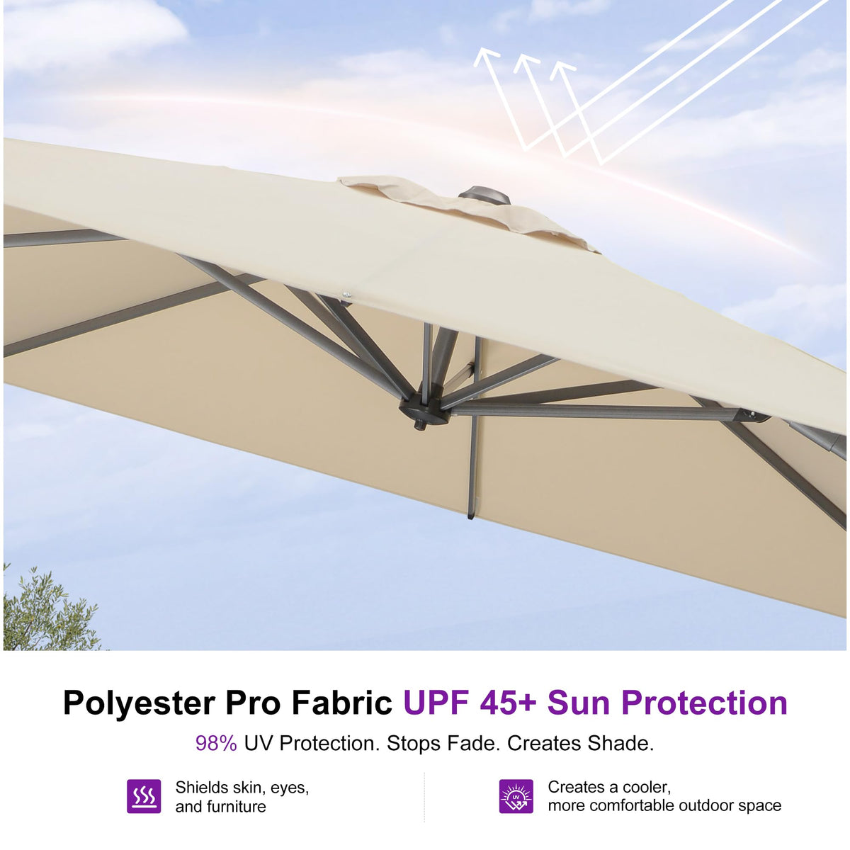 Beige 360° Rotation Patio Umbrella with Base Q83793