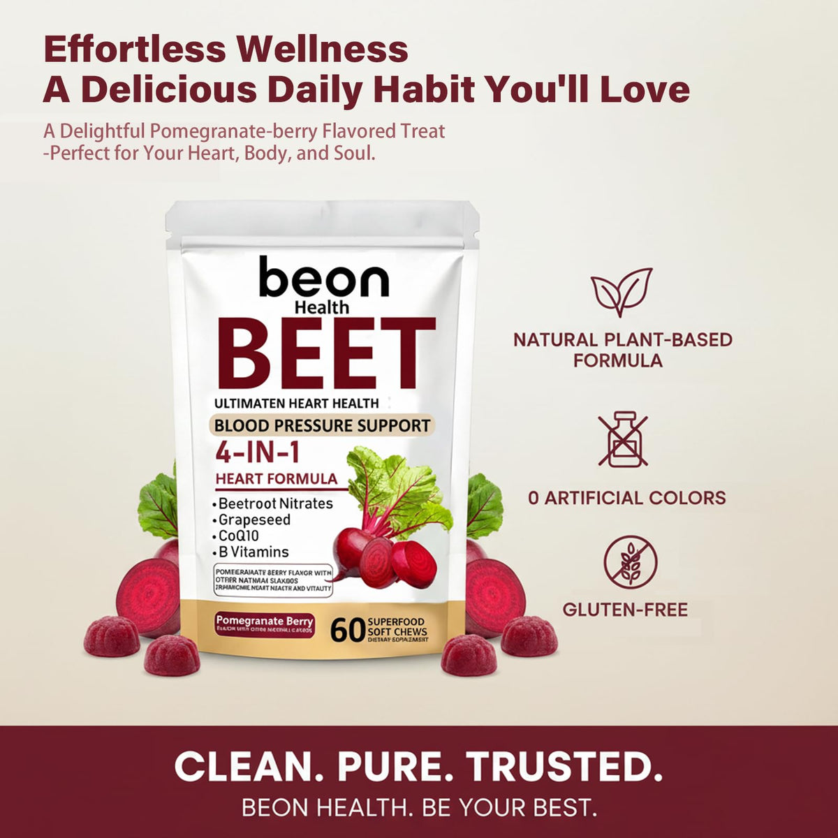 60 Count Beet Chews Supplement with 500mg I28922