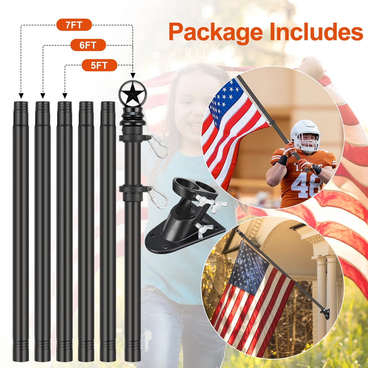 5ft Tangle-Free Stainless Steel Flag Pole Kit K9648