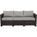 Brown Wicker 3-Seat Outdoor Sofa with Grey Cushion P4126