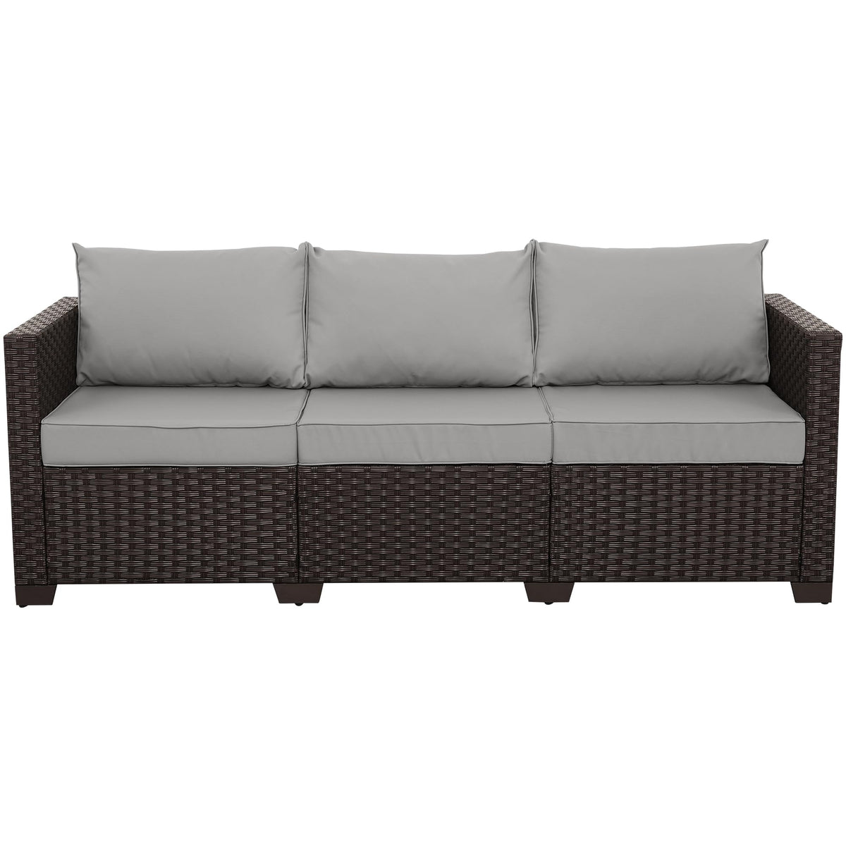 Brown Wicker 3-Seat Outdoor Sofa with Grey Cushion P4126