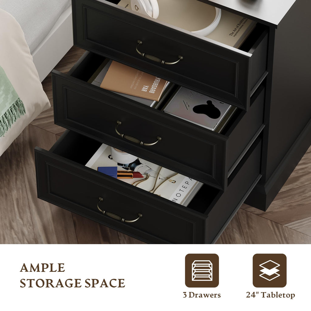 Black 3 Drawer Wood Dresser W894027