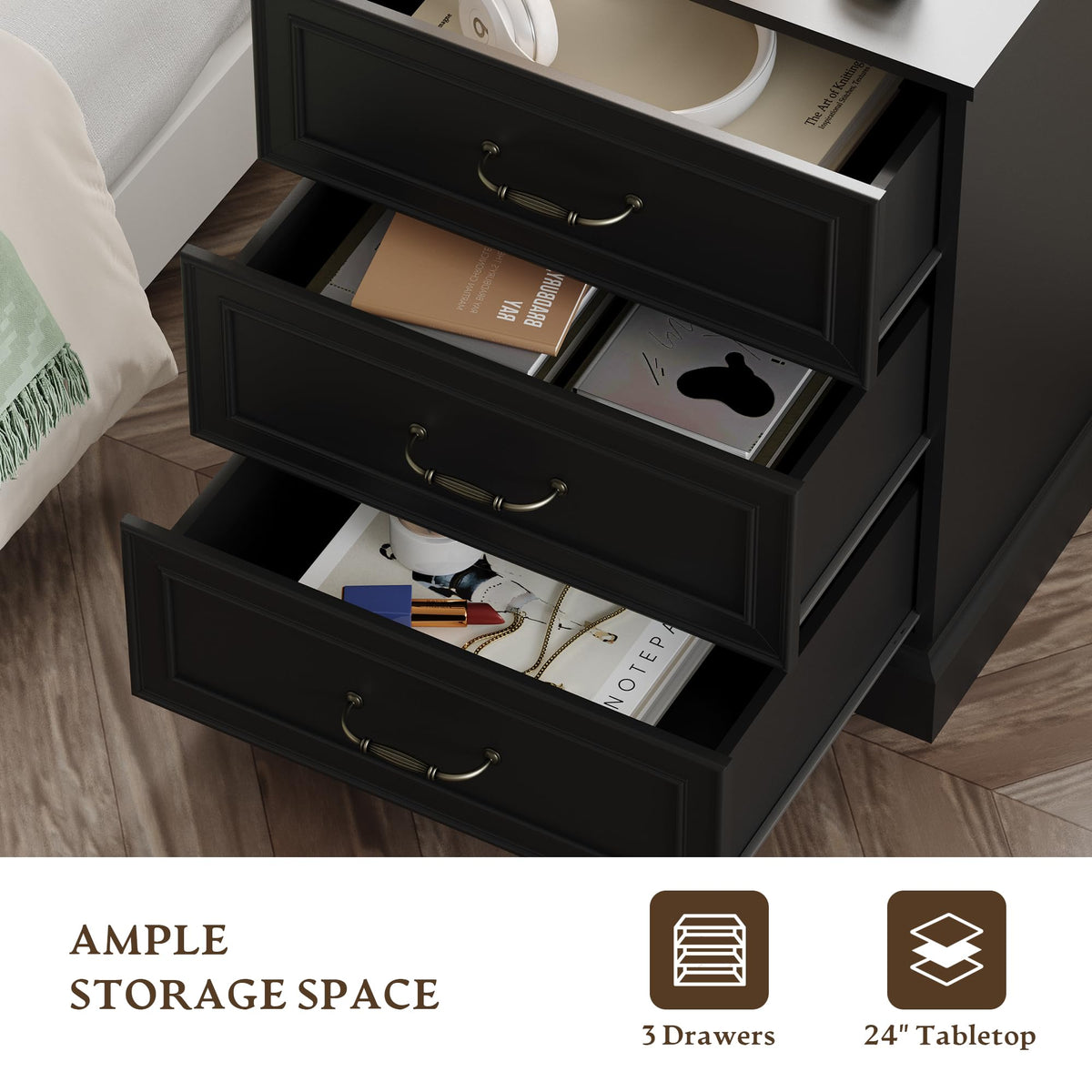 Black 3 Drawer Wood Dresser W894027