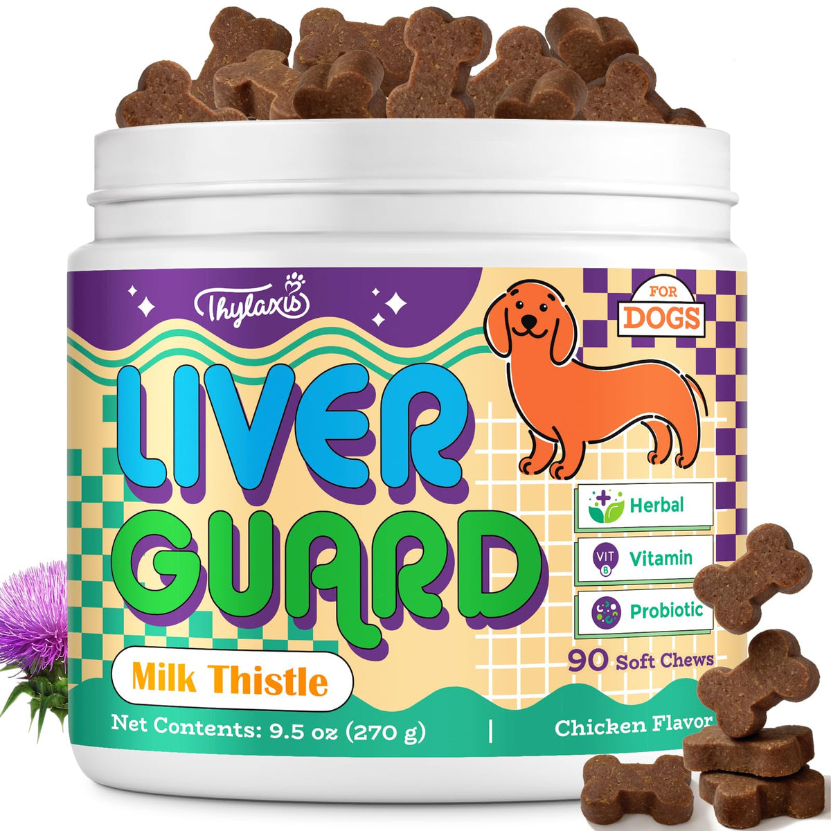 Dog Liver Supplement, Milk Thistle & Same, 5B CFU Probiotics, 90 Soft Chews J56996