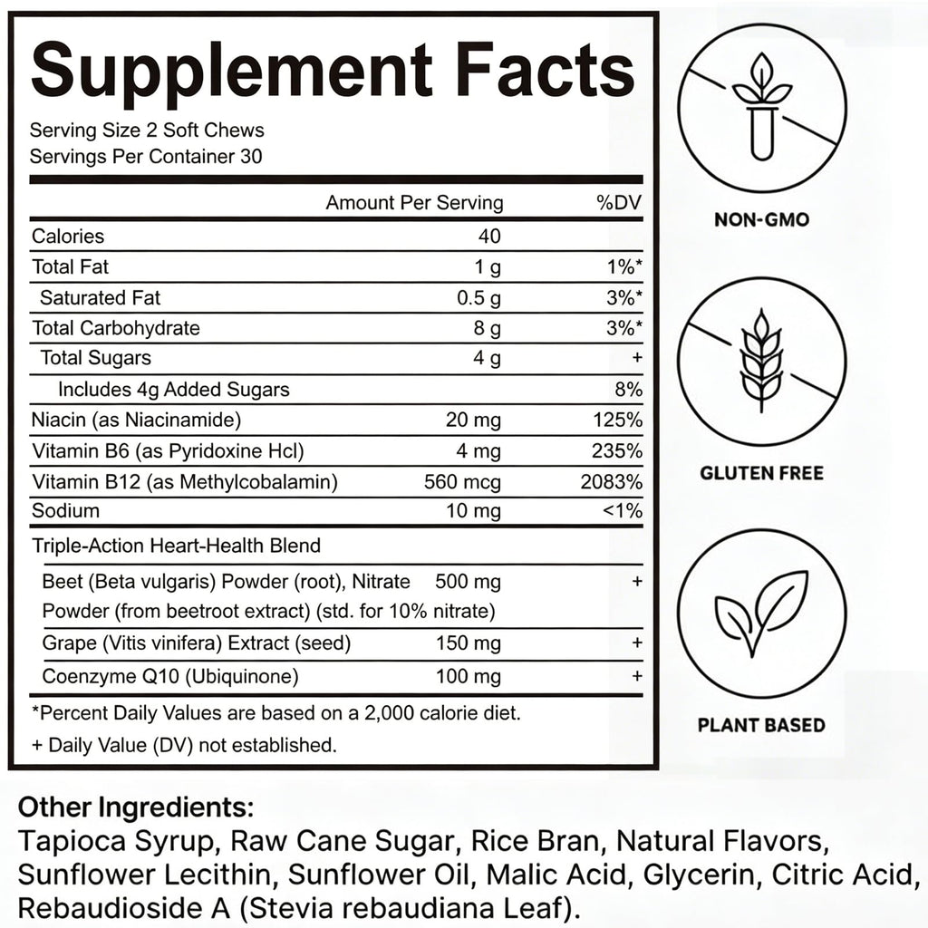 60 Count Beet Chews Supplement with 500mg I28922