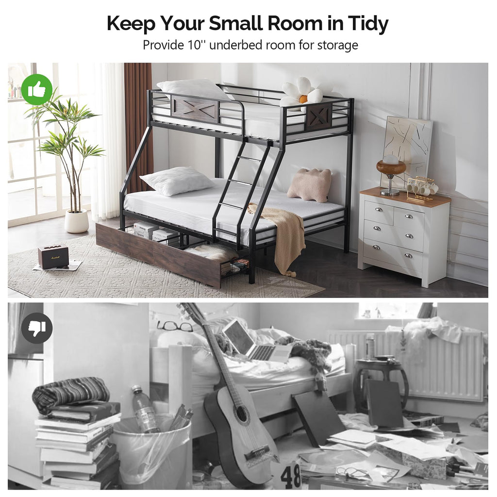 Twin Over Full Metal Bunk Bed with 2 Storage Drawers M943749