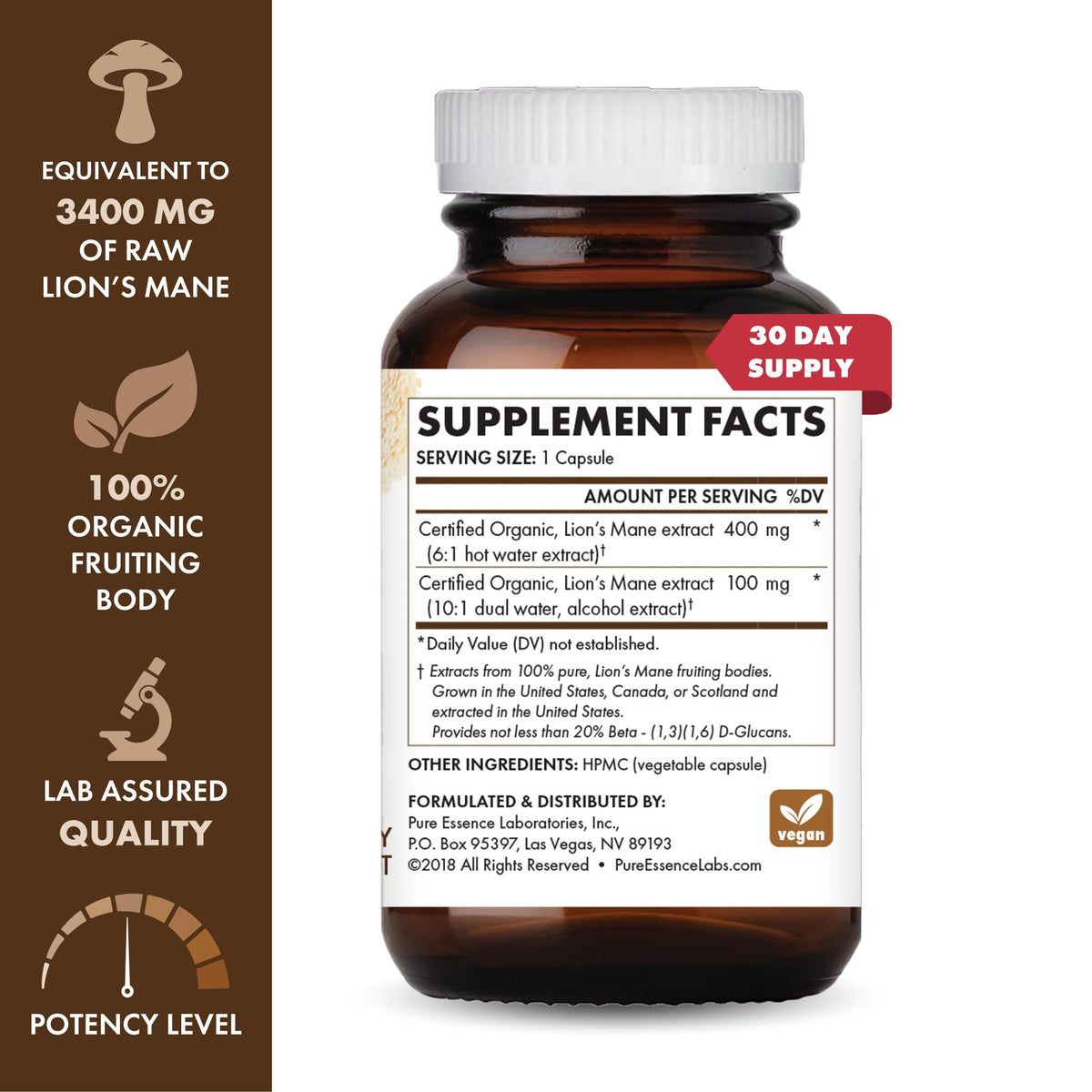 Lion's Mane Brain Support Supplement 30 Capsules X41890