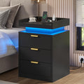 Black 3 Drawer LED Nightstand with Charging Station U20593