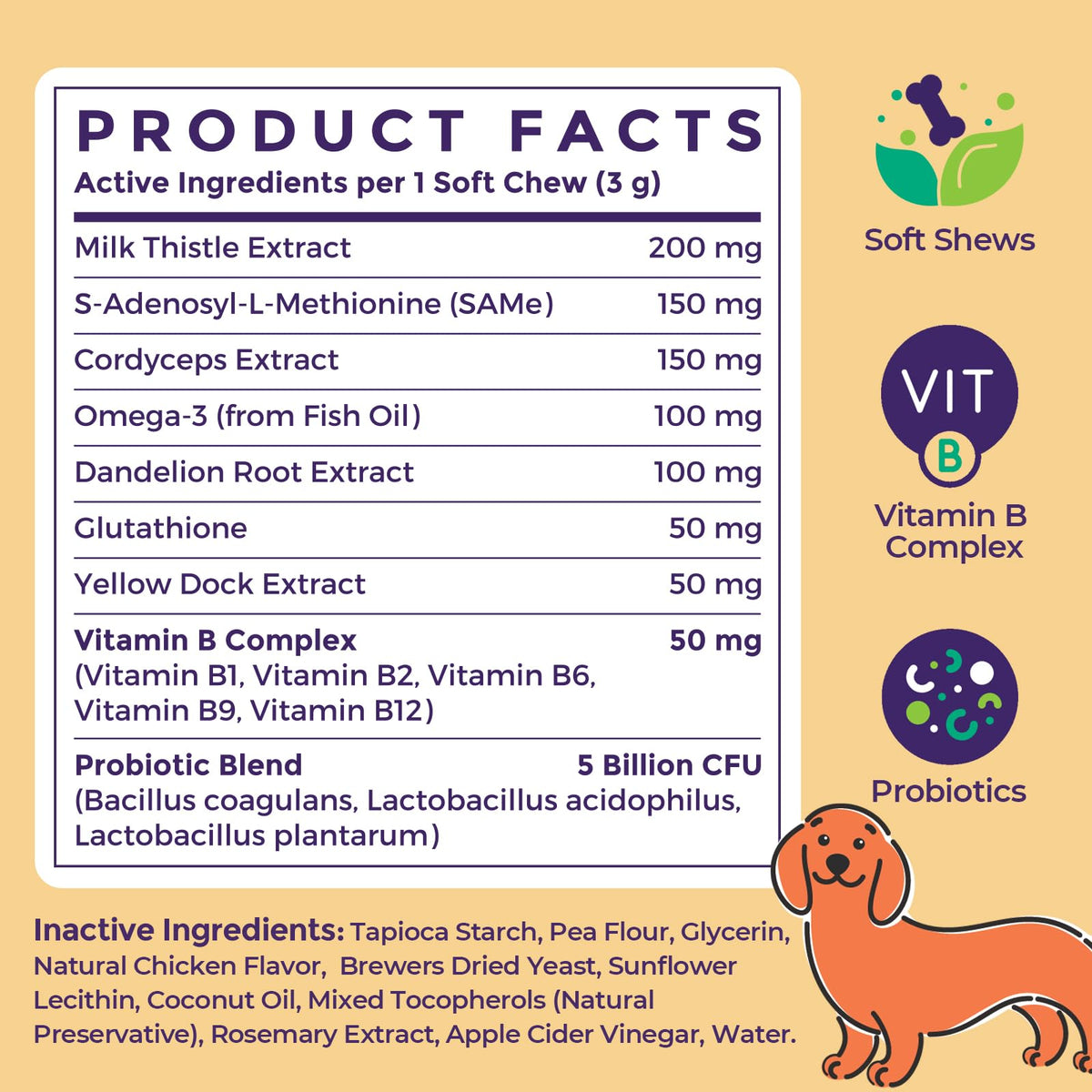 Dog Liver Supplement, Milk Thistle & Same, 5B CFU Probiotics, 90 Soft Chews J56996