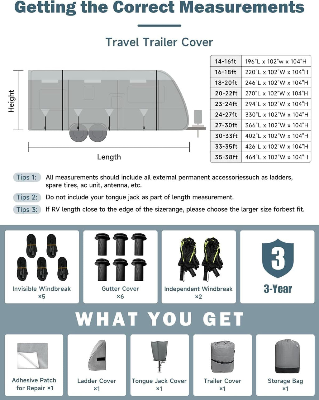 7 Layers Waterproof 14-16ft Travel Trailer RV Cover C402093