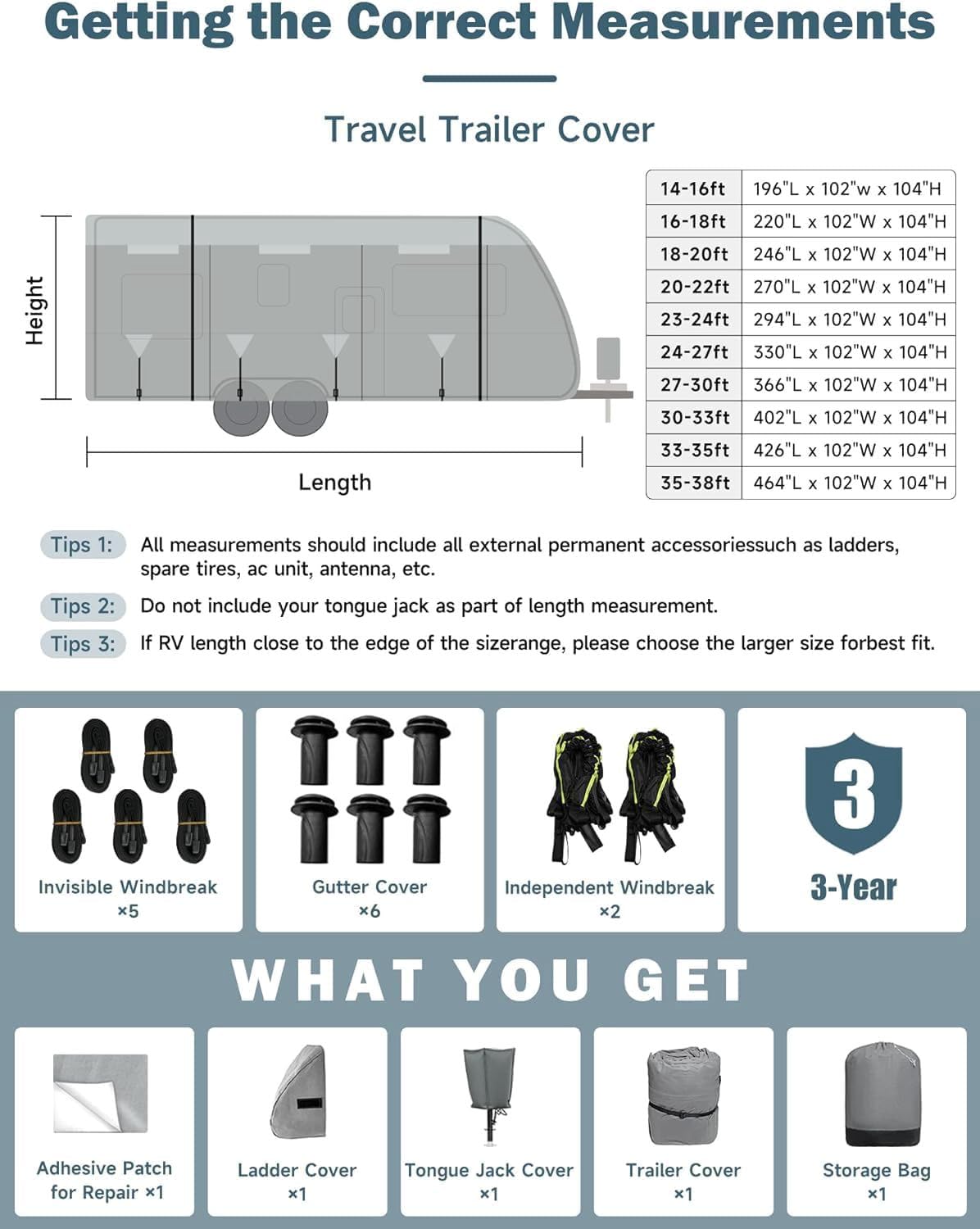 7 Layers Waterproof 14-16ft Travel Trailer RV Cover C402093