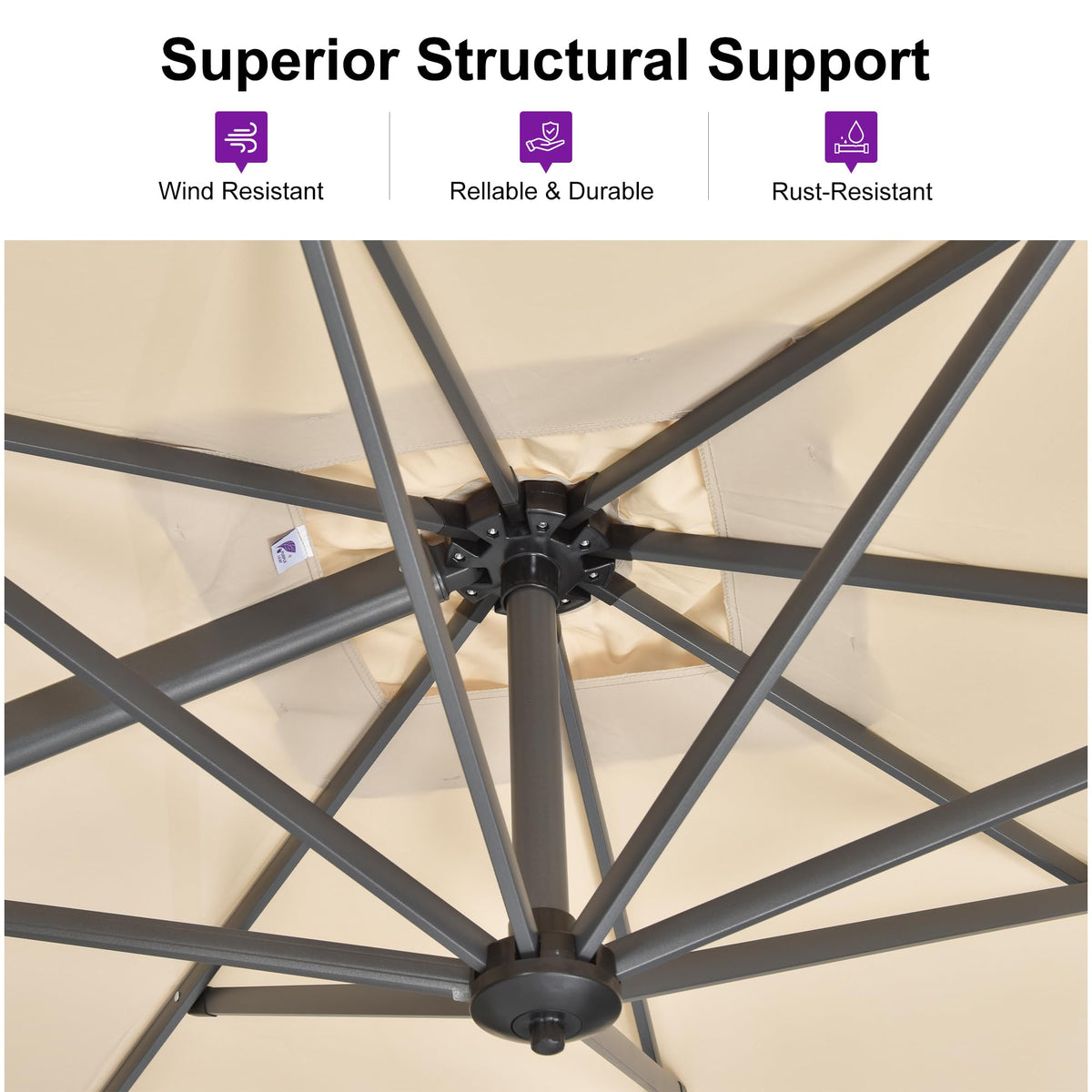 Beige 360° Rotation Patio Umbrella with Base Q83793