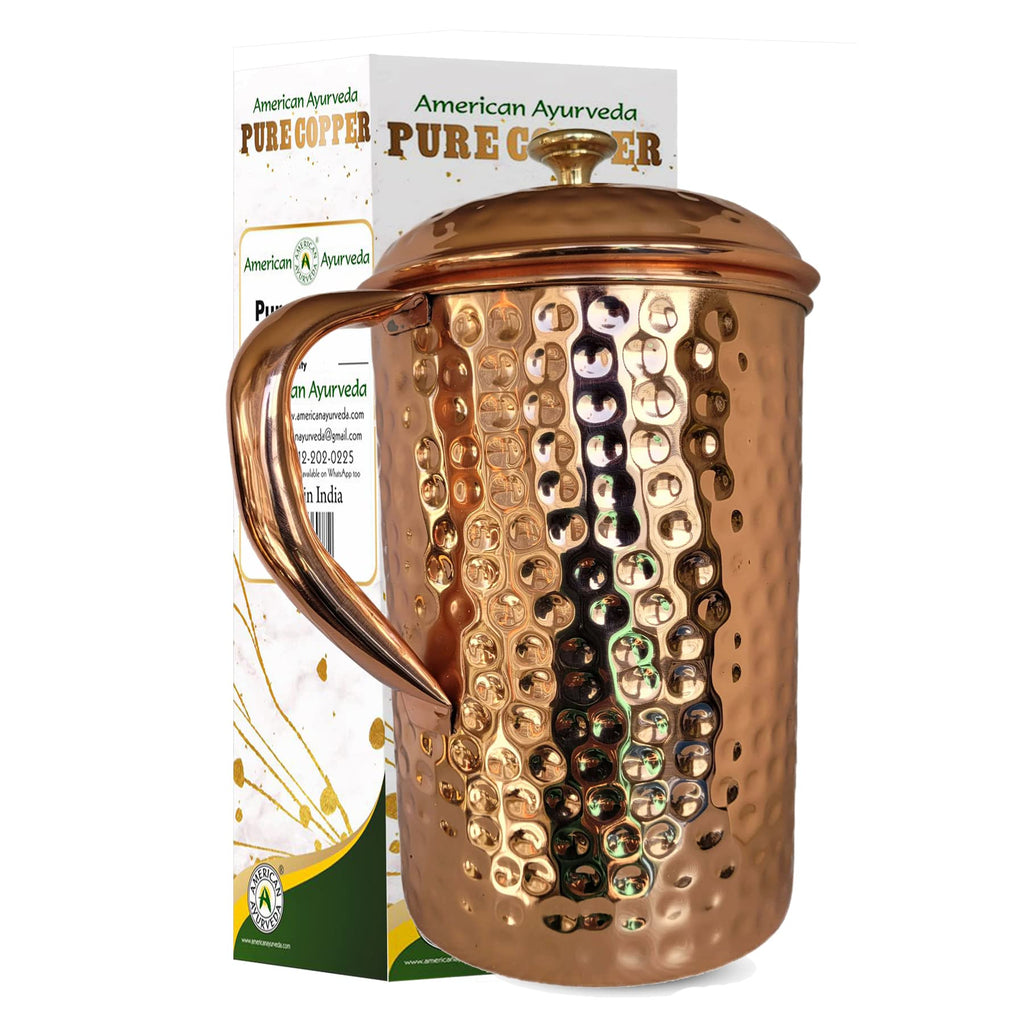 Half Gallon Hammered Pure Copper Pitcher with Lid U38850