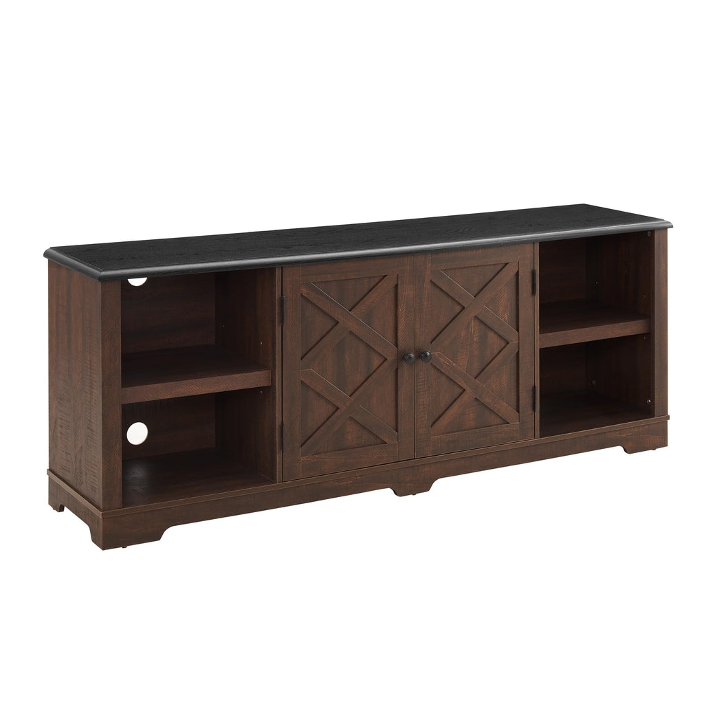 Espresso and Black TV Media Stand with Open Shelves and Closed Cabinets E556601