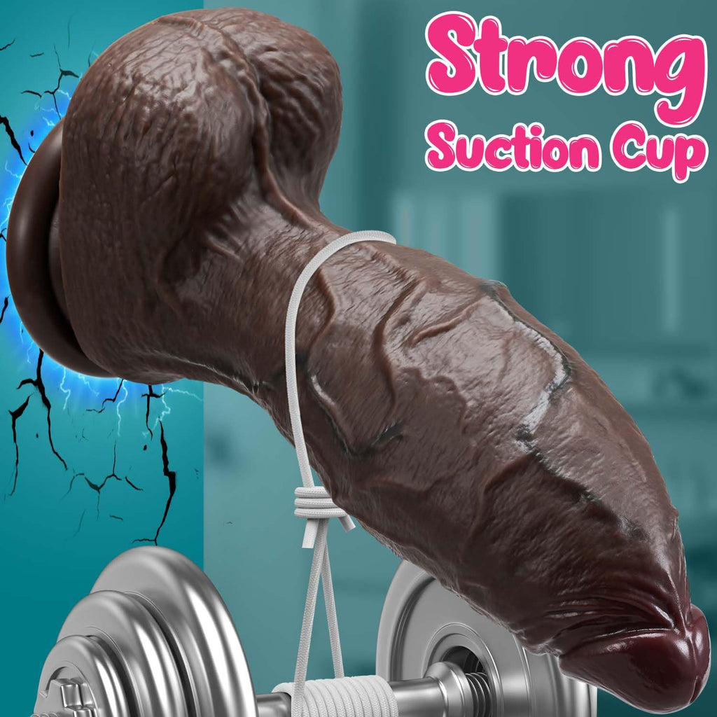 9.4 Inch Girth Black Curved Dual Density Dildo with Suction Cup Y677