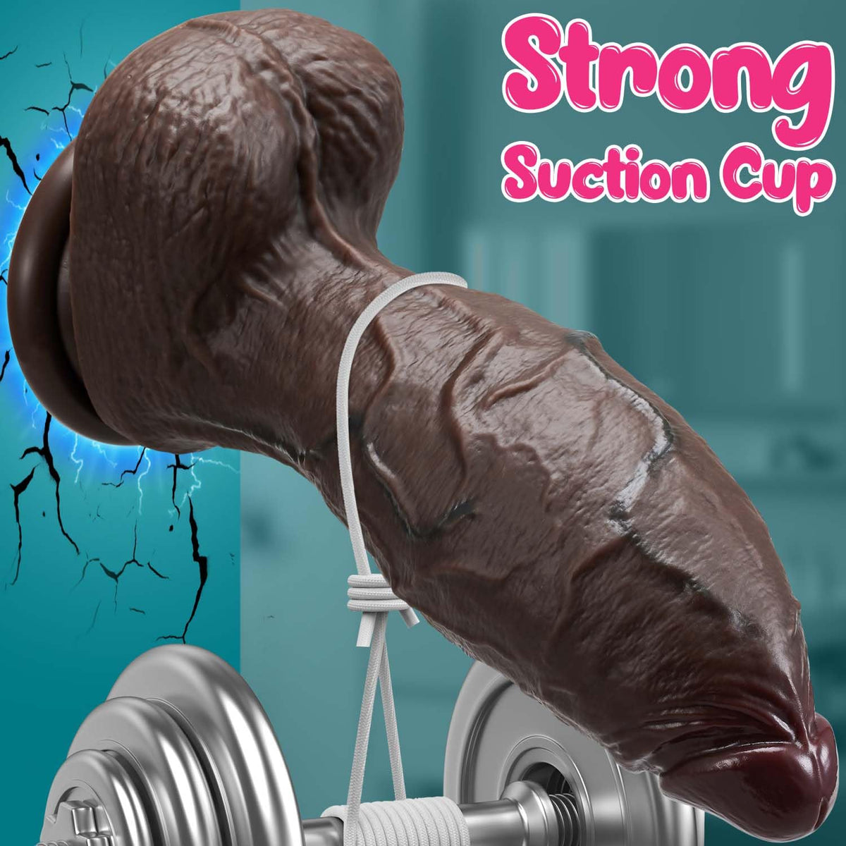 9.4 Inch Girth Black Curved Dual Density Dildo with Suction Cup Y677