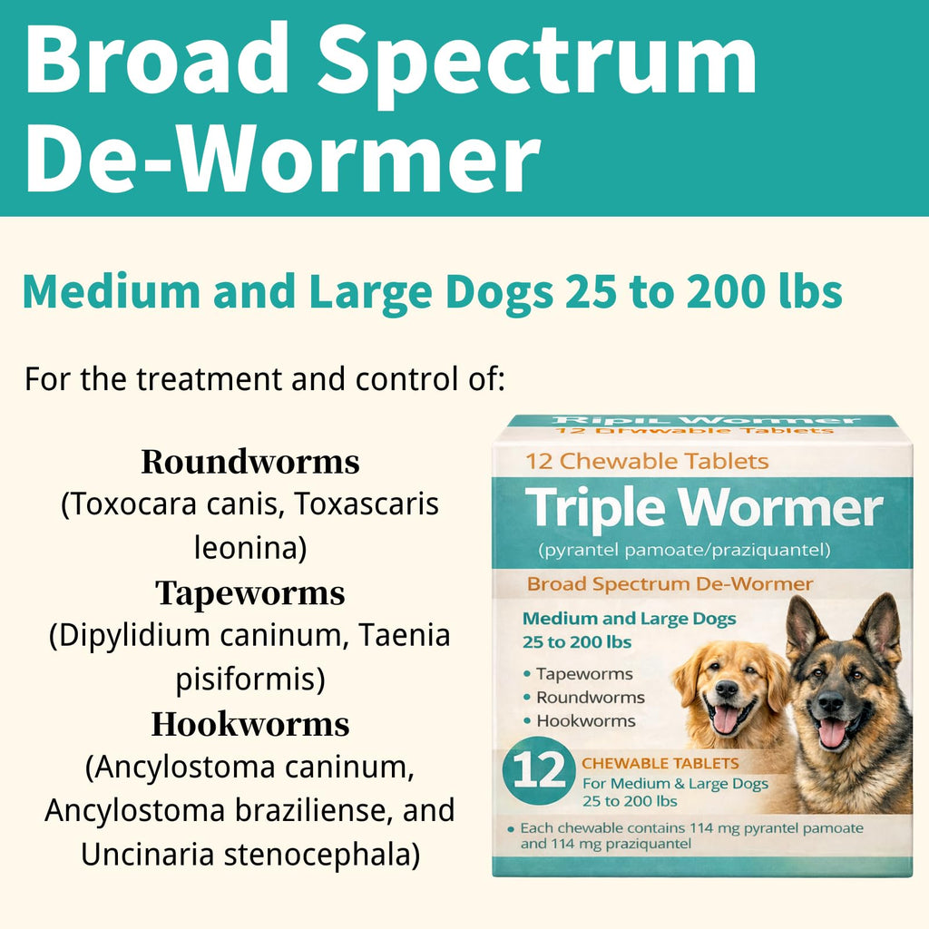 Pyrantel Pamoate and Praziquantel De-wormer Tablet for Medium & Large Dogs D220804
