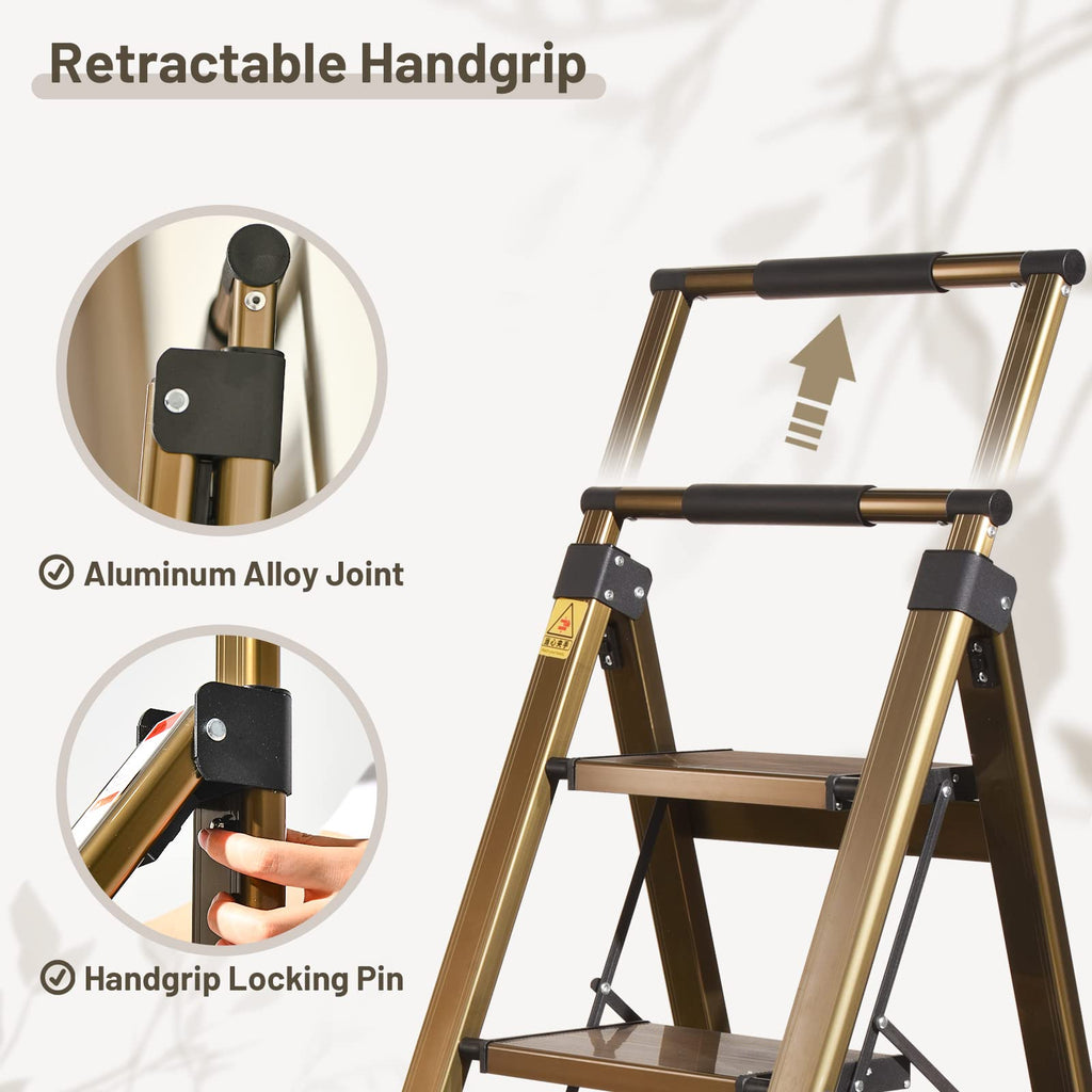 3 Step Aluminum Step Stool with Retractable Handrail L288783